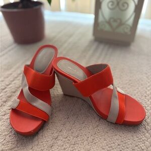 Chic Red and Beige Wedge Sandals